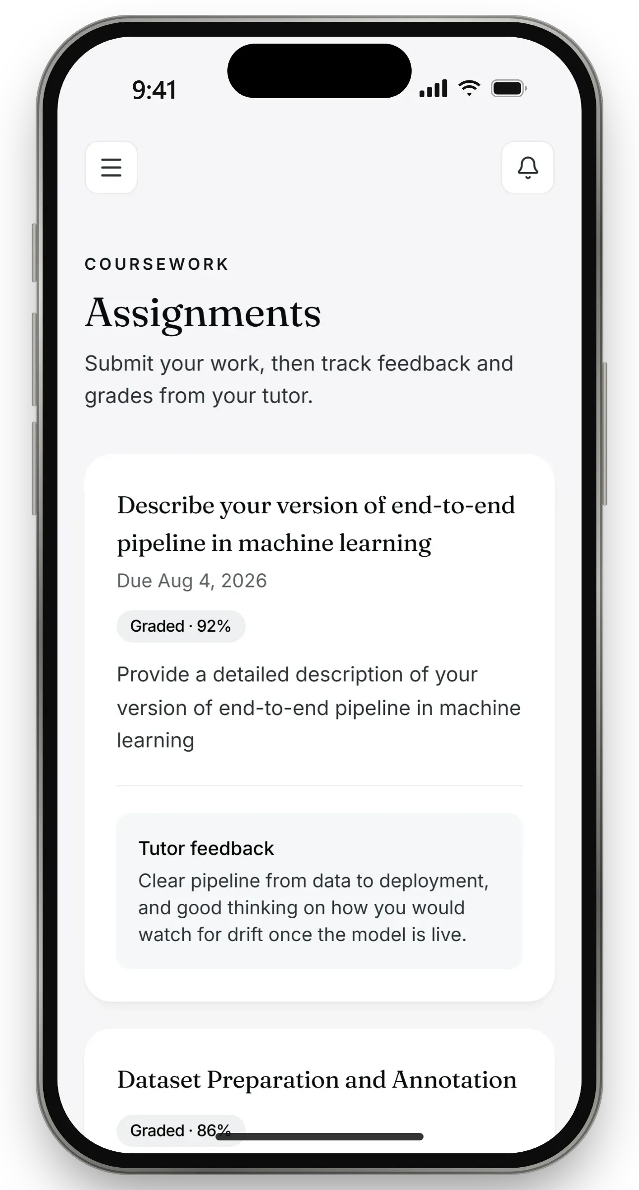Graded assignments on a phone