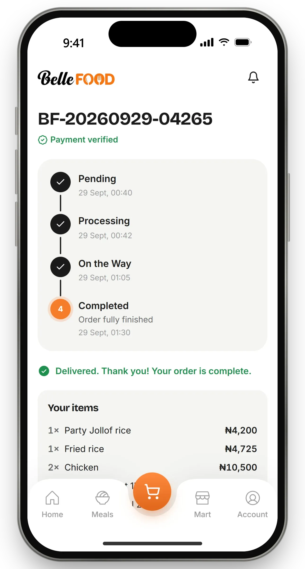 BelleFood order tracking